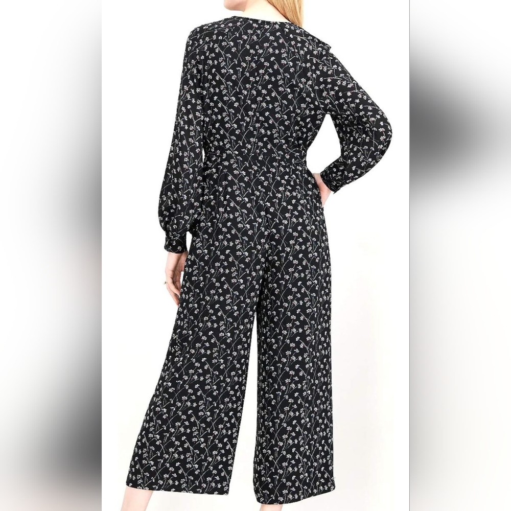 Maison Jules v-neck black dandelion spark floral crop wide leg pant jump… - Picture 4 of 14